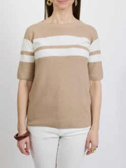Beżowy sweter damski w paski