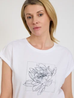 Biały t-shirt damski z nadrukiem kwiatowym