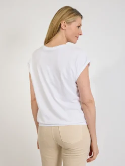 Biały t-shirt damski z nadrukiem kwiatowym