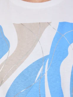 Biały t-shirt damski z nadrukiem abstrakcyjnym