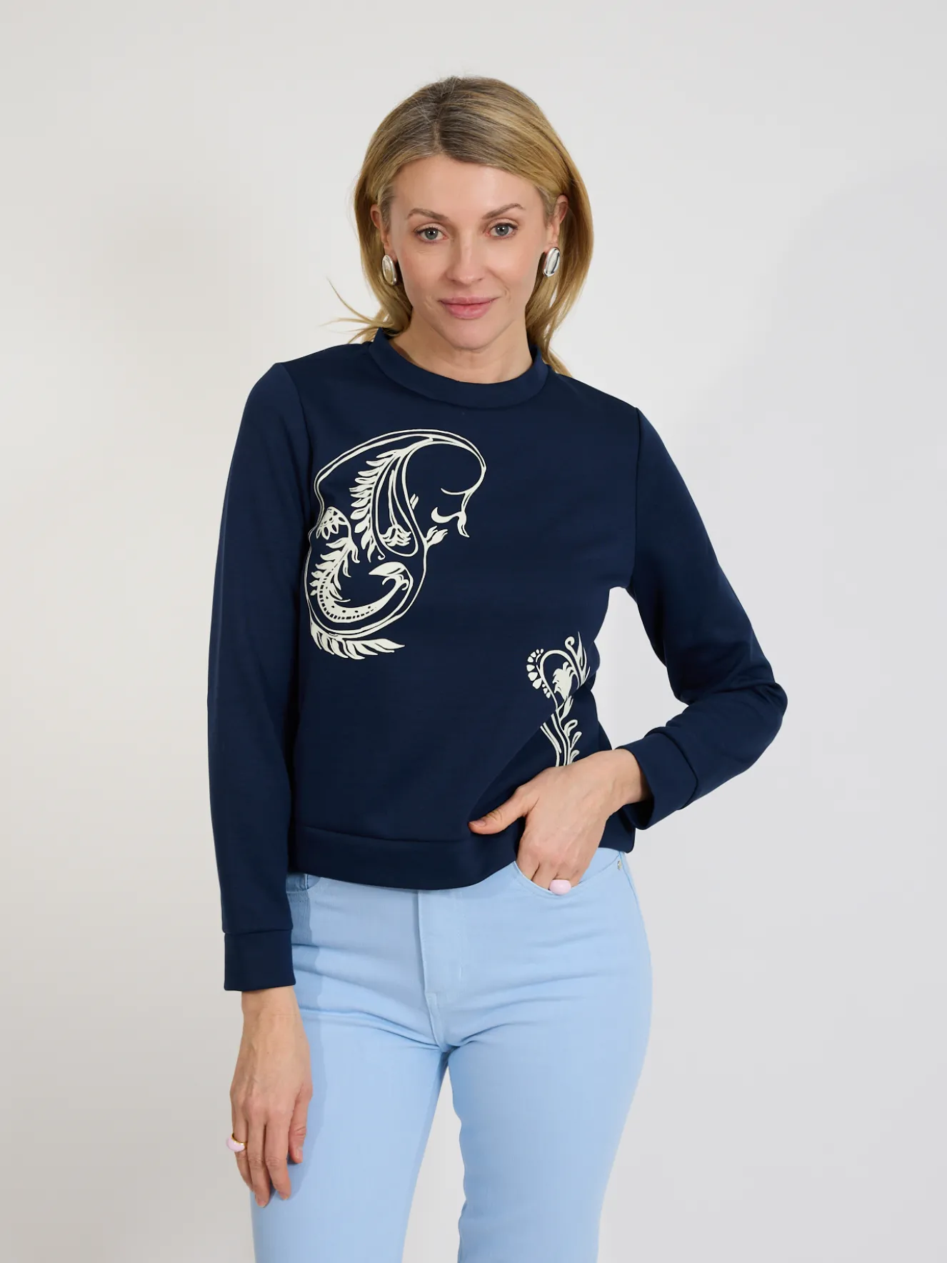 Bluza damska granatowa z nadrukiem