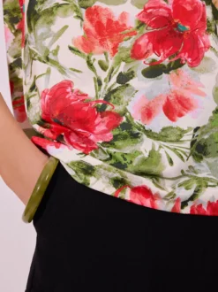 Bluzka damska czerwona w kwiaty – elegancka, krótki rękaw
