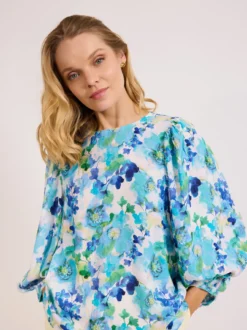 Bluzka damska w kwiaty niebieska elegancka