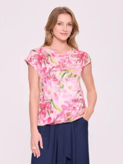 Bluzka w lilie z drapowanym dekoltem