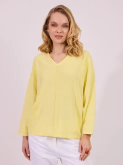 Cytrynowy Sweter Oversize z Dekoltem V