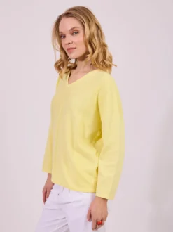Cytrynowy Sweter Oversize z Dekoltem V
