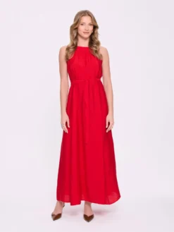 Czerwona sukienka maxi z dekoltem halter