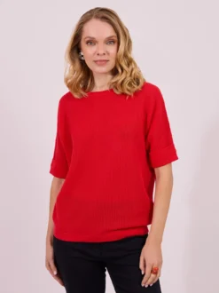 Czerwony Sweter Damski z Krótkim Rękawem
