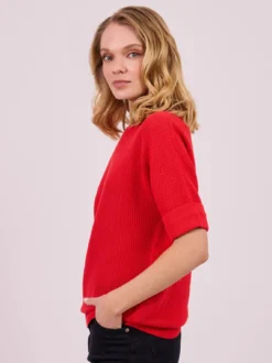 Czerwony Sweter Damski z Krótkim Rękawem