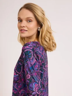 Fioletowa bluzka paisley z rękawem 3/4