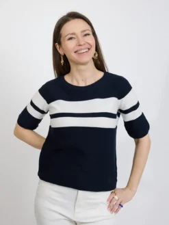 Granatowy sweter damski w paski
