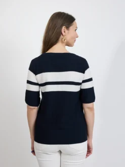 Granatowy sweter damski w paski