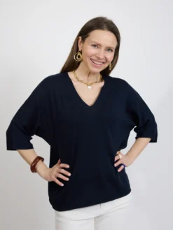 Granatowy sweter damski z dekoltem V