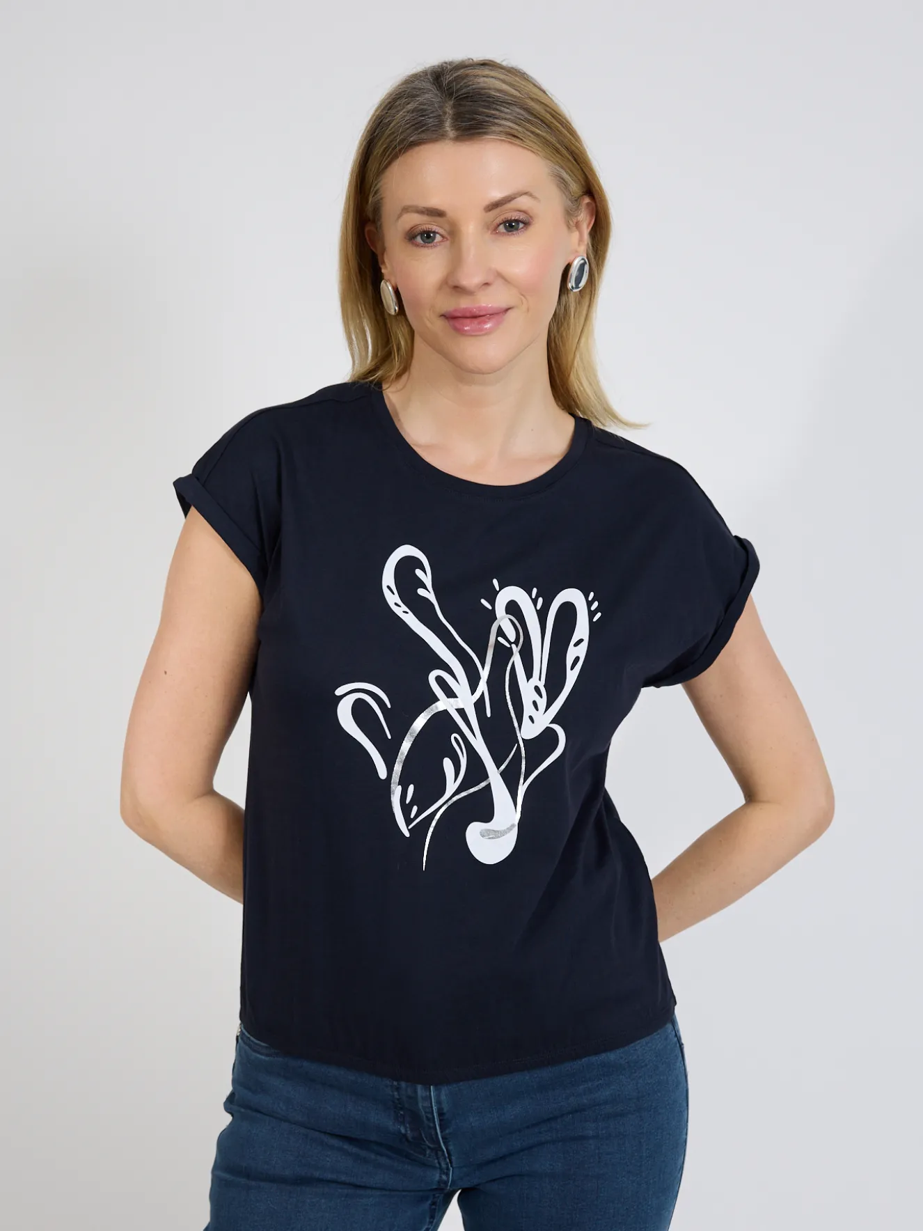 Granatowy t-shirt damski z nadrukiem