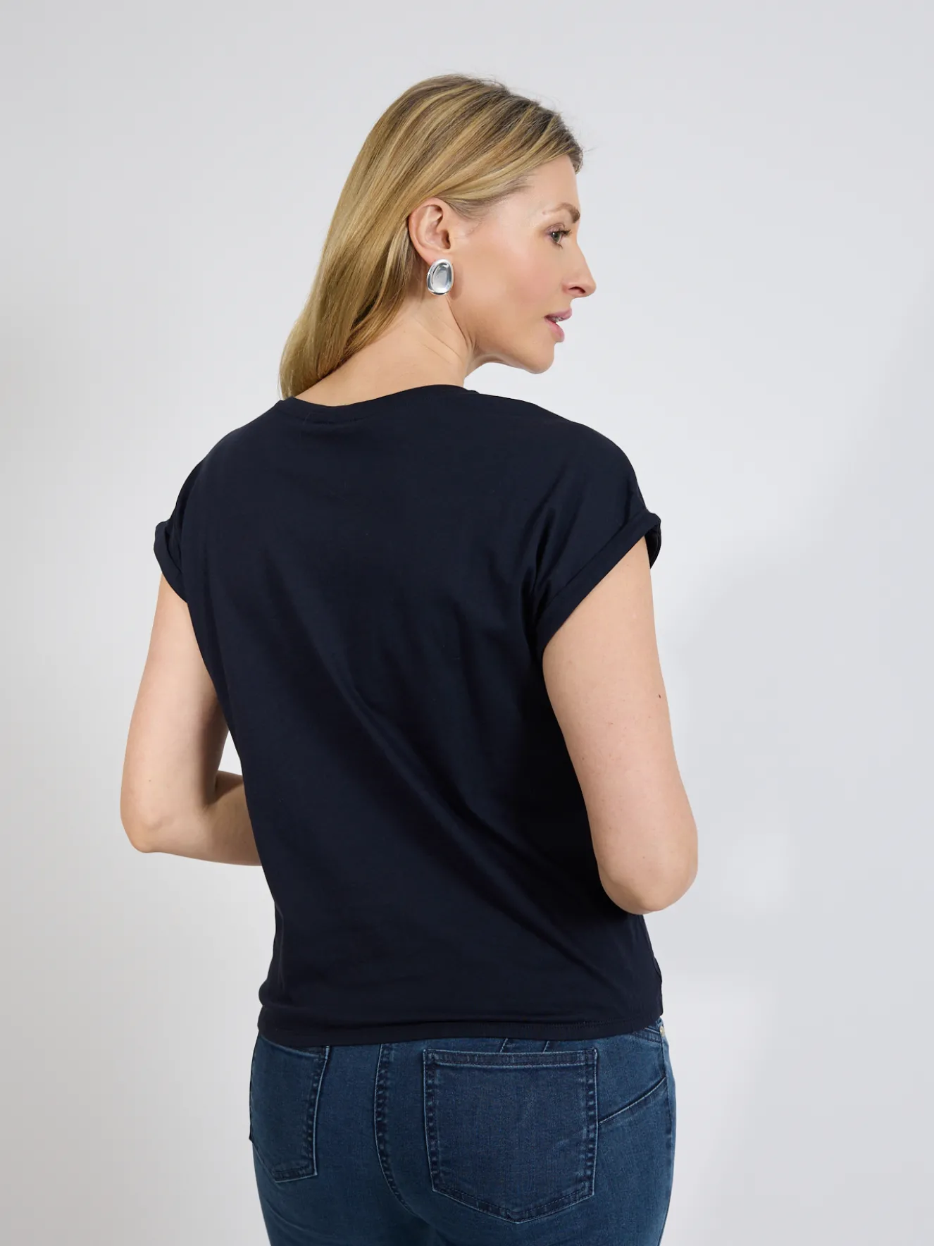 Granatowy t-shirt damski z nadrukiem
