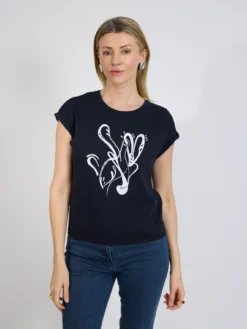 Granatowy t-shirt damski z nadrukiem