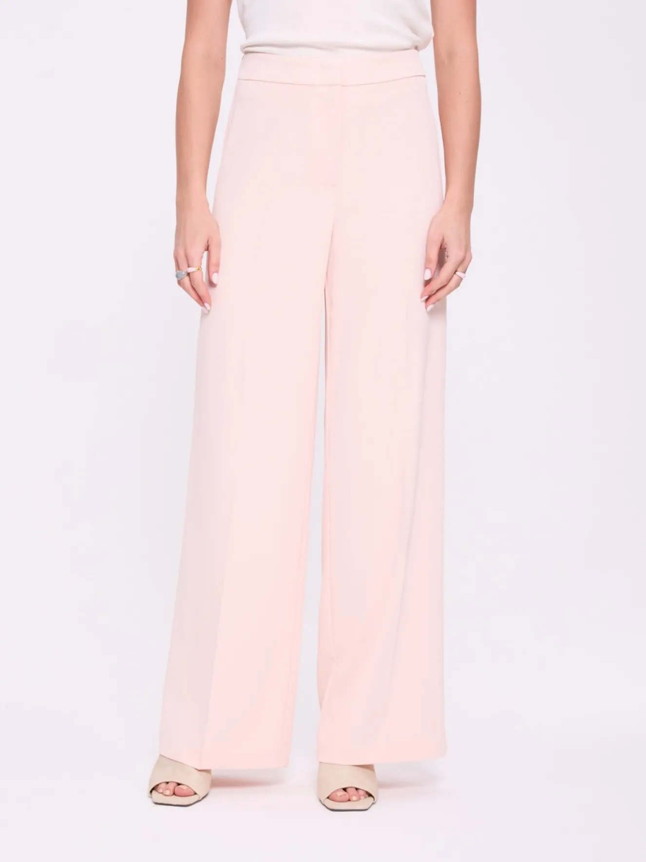 Spodnie damskie wide leg pudrowy róż