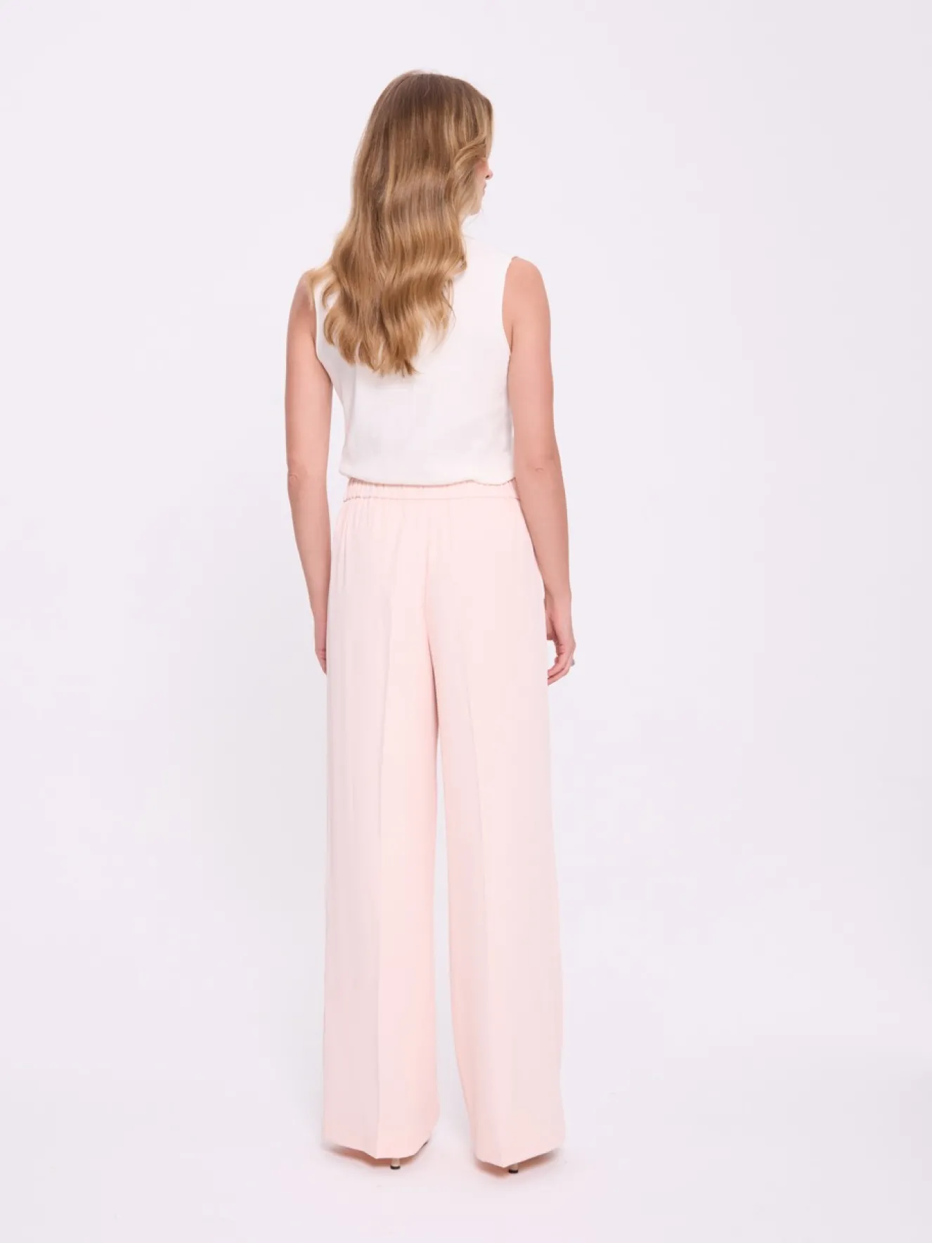 Spodnie damskie wide leg pudrowy róż