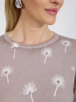 Sweter damski beżowy z motywem dmuchawców
