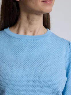 Sweter damski jasnoniebieski z fakturowanej dzianiny