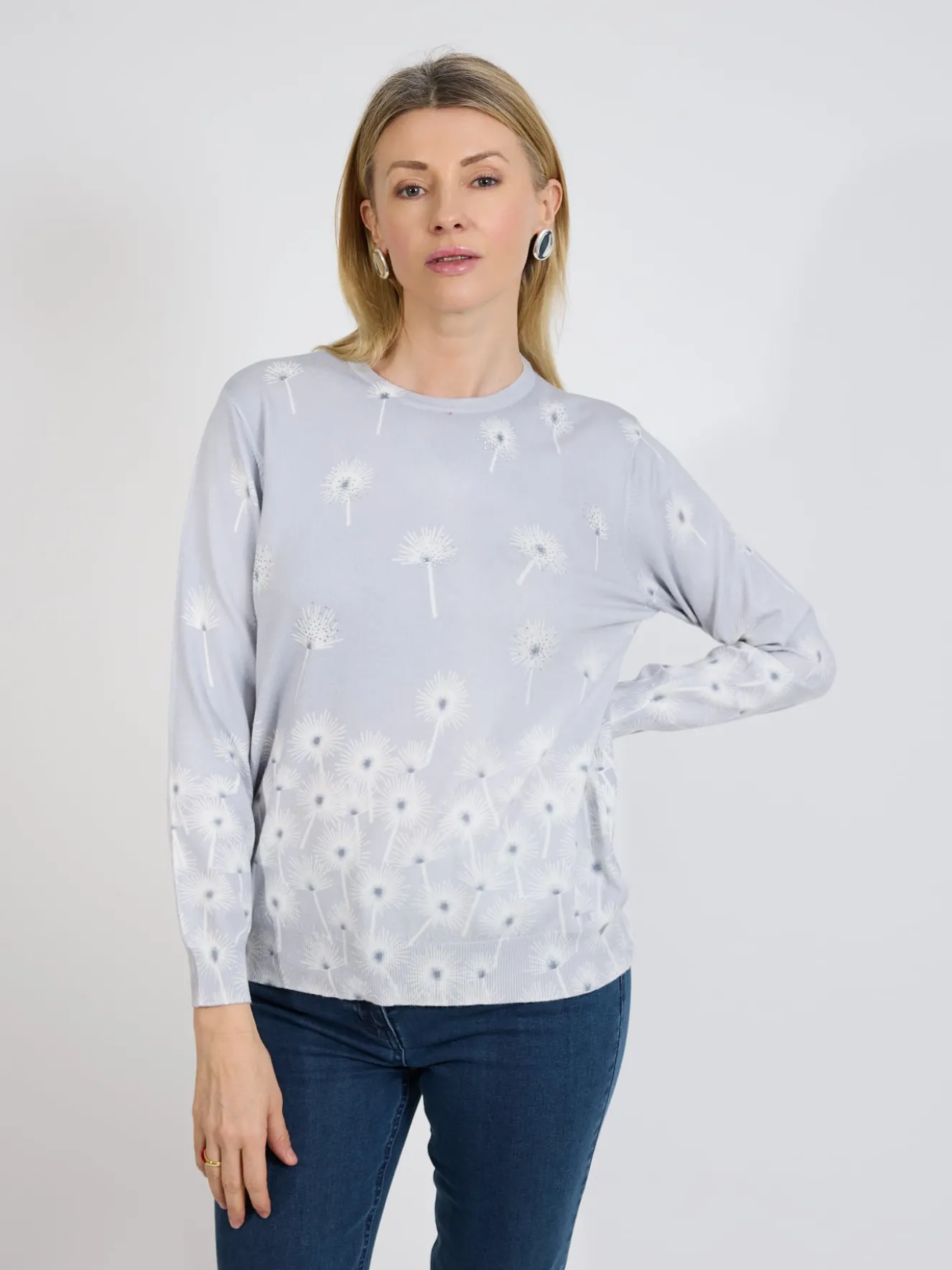 Sweter damski szary z motywem dmuchawców