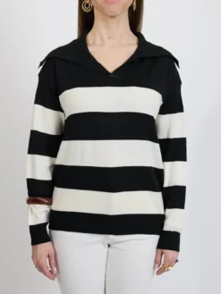 Sweter damski w czarno-beżowe paski