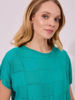 Szmaragdowy Sweter Oversize w Geometryczny Wzór