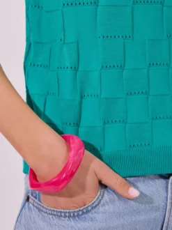 Szmaragdowy Sweter Oversize w Geometryczny Wzór