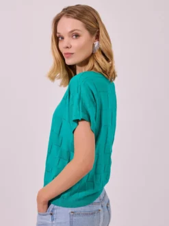 Szmaragdowy Sweter Oversize w Geometryczny Wzór