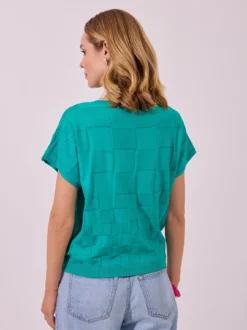 Szmaragdowy Sweter Oversize w Geometryczny Wzór