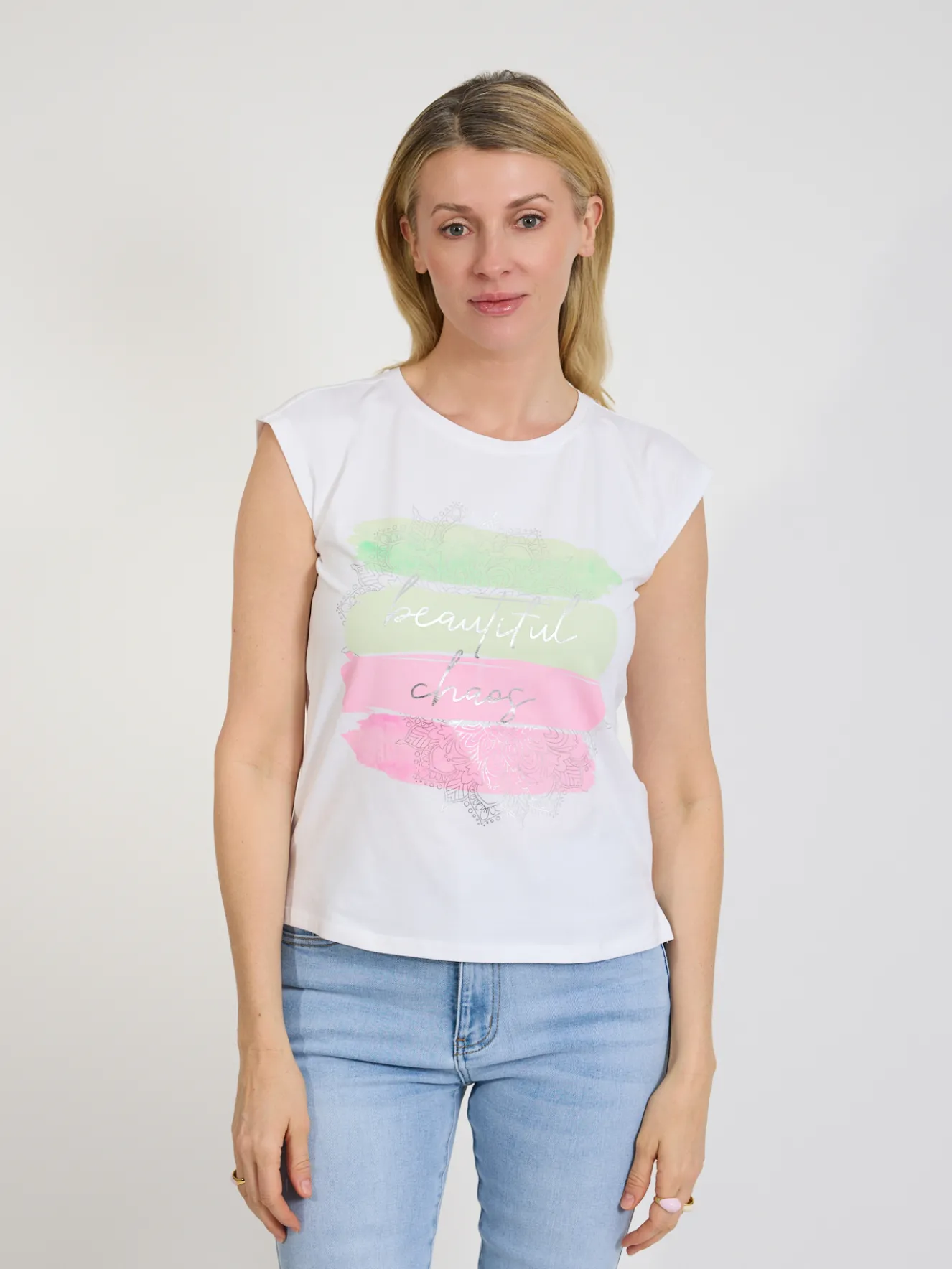 T-shirt damski biały z nadrukiem Beautiful Chaos