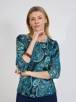 Zielona bluzka w paisley z rękawem 3/4