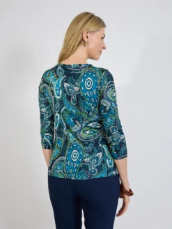 Zielona bluzka w paisley z rękawem 3/4
