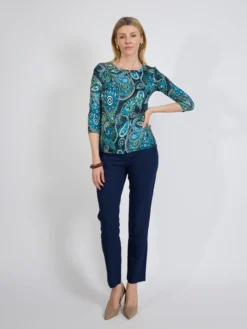 Zielona bluzka w paisley z rękawem 3/4